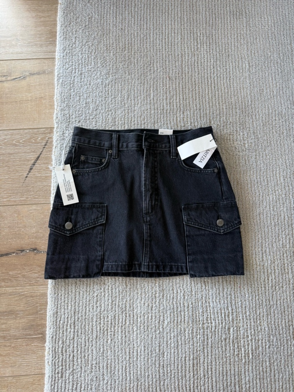 Denim Forum Black Cargo Pocket Mini Skirt